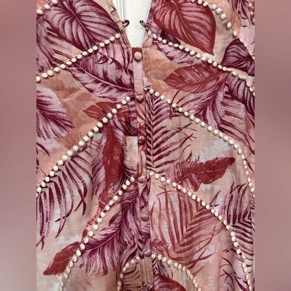 ASOS palm print structured mini dress with lace trim detail and puff sleeve - Picture 6 of 13